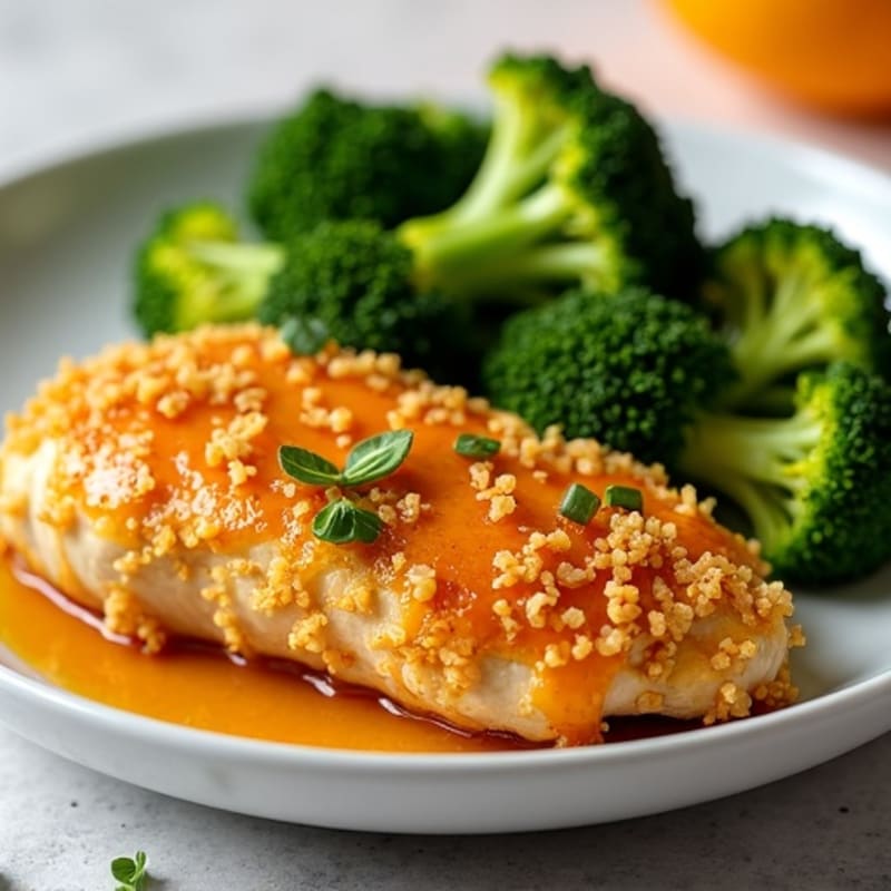 Low Calorie Crispy Orange Chicken with Roasted Broccoli