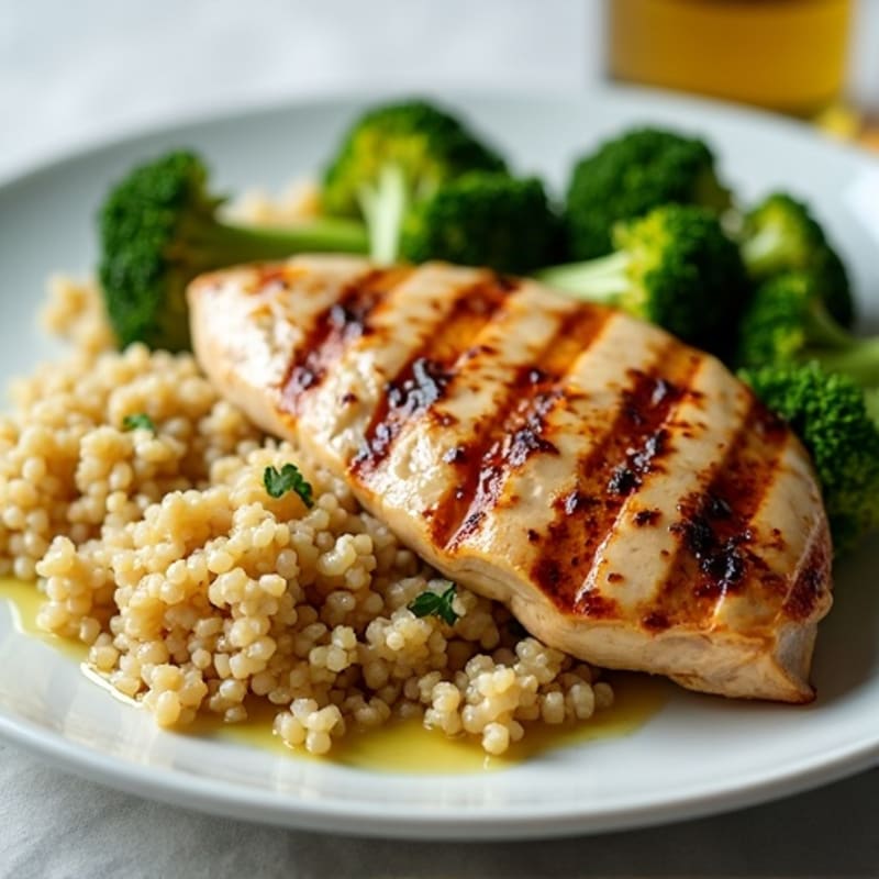 Grilled Chicken Breast with Roasted Broccoli and Quinoa