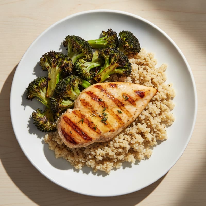 Grilled Chicken Breast with Quinoa and Roasted Broccoli