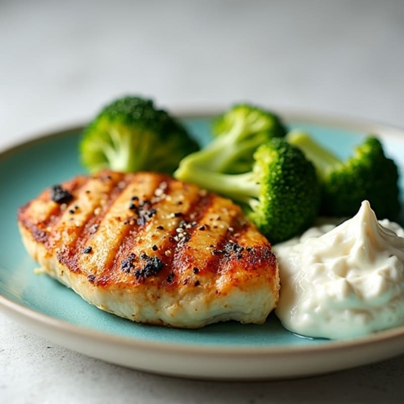 Grilled Chicken Breast with Steamed Broccoli and Cottage Cheese