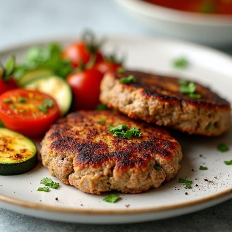 Juicy Lean Ground Beef Patties with Roasted Zucchini and Tomato