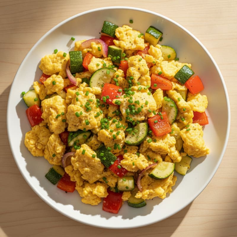 Hearty Scrambled Eggs with Roasted Vegetables
