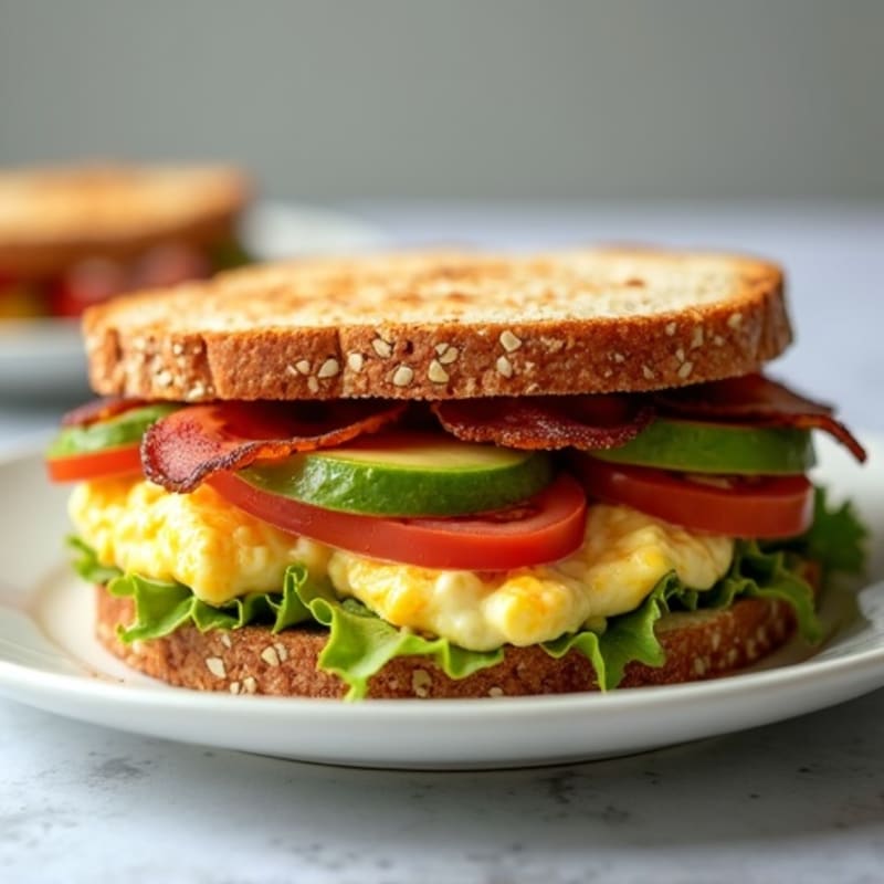 Crispy Bacon and Creamy Avocado Sandwich with Fresh Tomato and Lettuce on Toasted Whole Grain