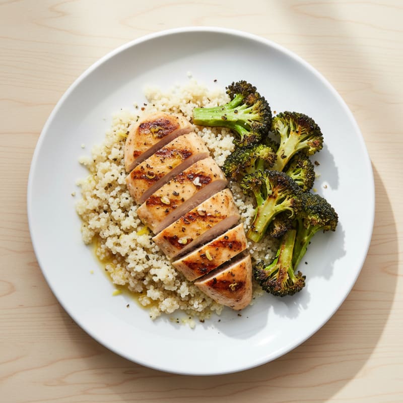 Grilled Chicken Breast with Quinoa and Roasted Broccoli