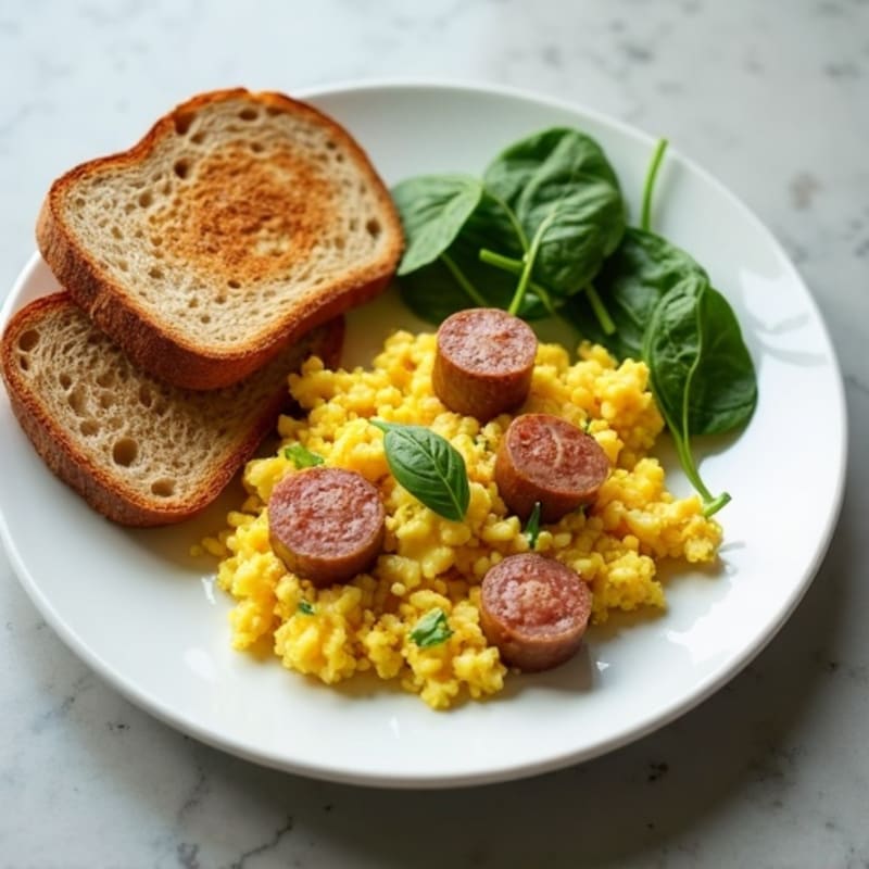 Egg White and Turkey Sausage Scramble with Baby Spinach