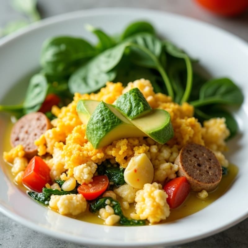 Egg White and Turkey Sausage Scramble with Spinach