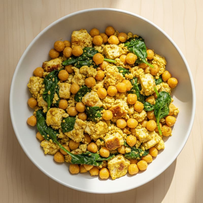 Silken Tofu Protein Scramble with Spinach and Chickpeas