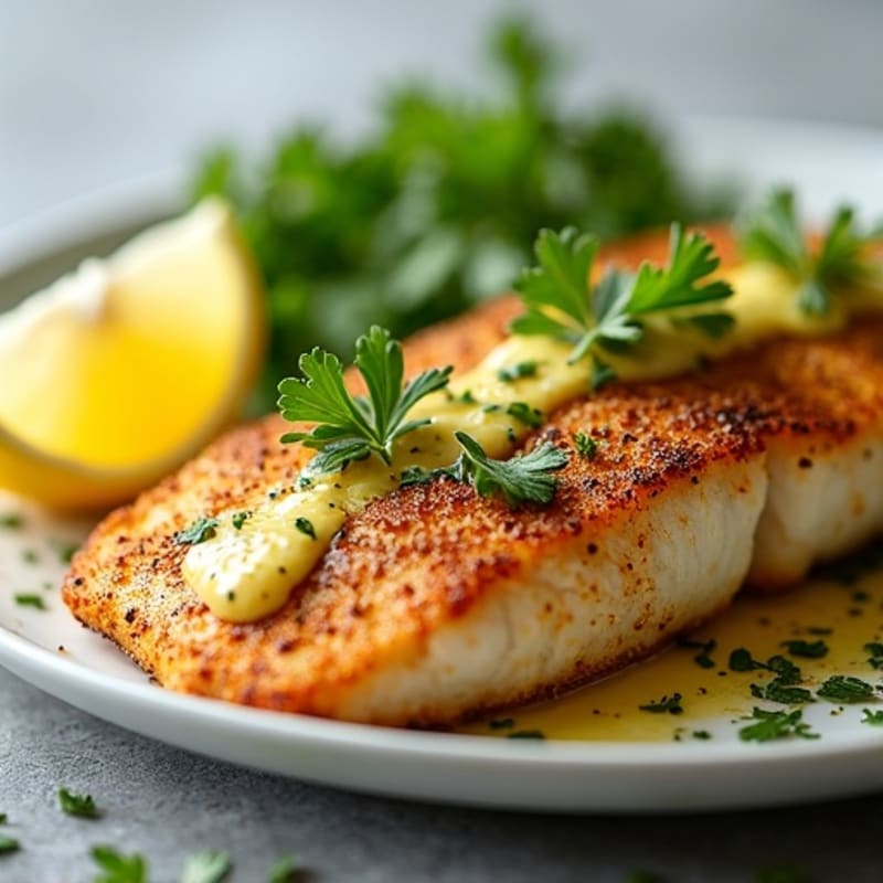 Crispy Blackened Catfish with Lemon Herb Sauce