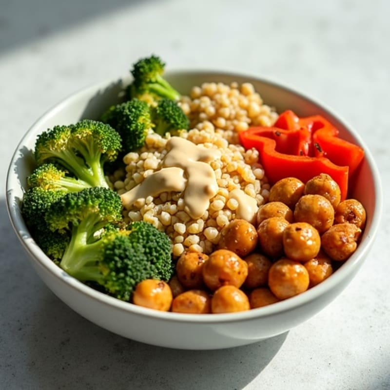 Crispy Roasted Chickpea and Vegetable Bowl with Creamy Tahini Dressing