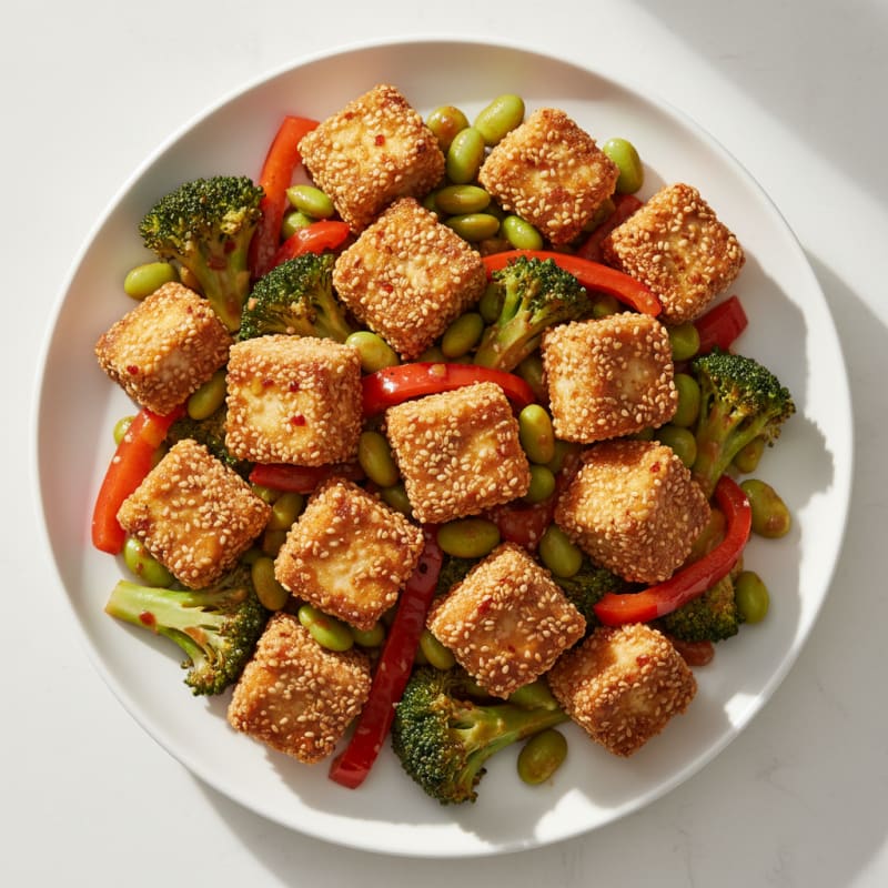 Crispy Sesame Tofu and Vegetable Stir-Fry