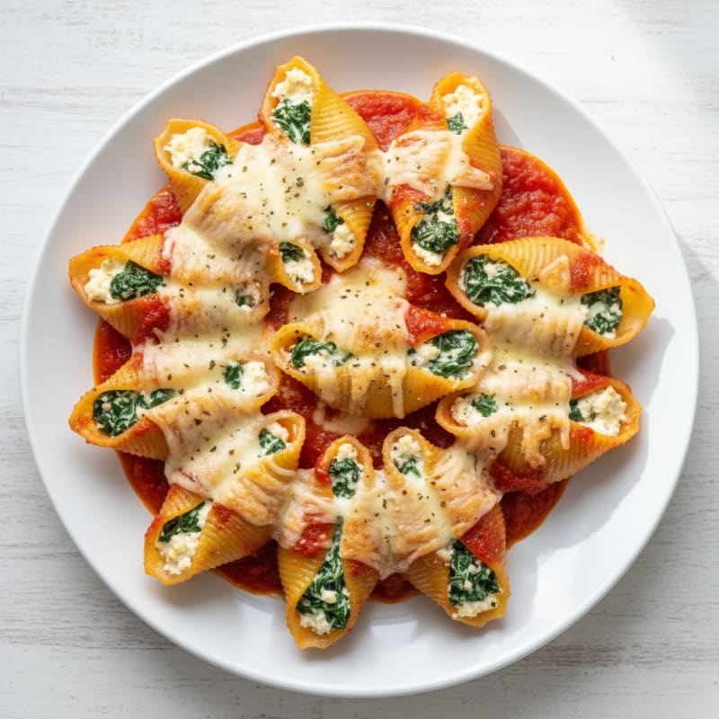 Spinach Ricotta Stuffed Shells with Marinara