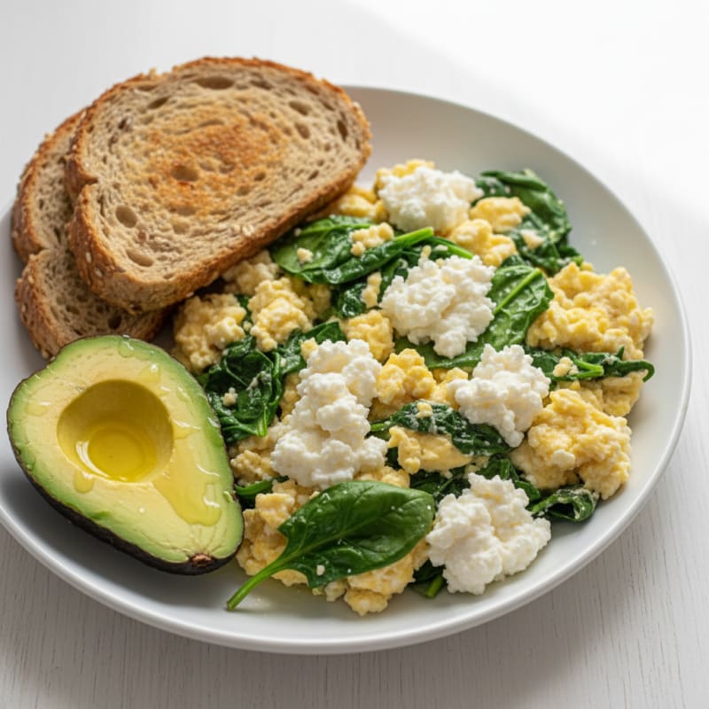 Egg White Spinach Scramble with Cottage Cheese