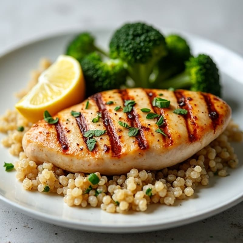 Grilled Chicken Breast with Quinoa and Roasted Broccoli
