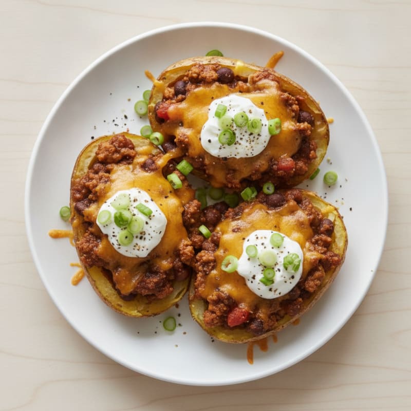 Hearty Chili Cheese Potato Skins