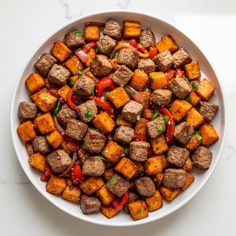 Air Fryer Steak and Sweet Potato Hash