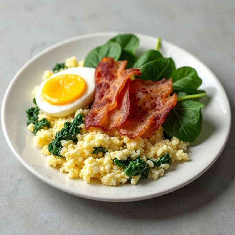 Cottage Cheese Egg Scramble with Spinach and Turkey Bacon