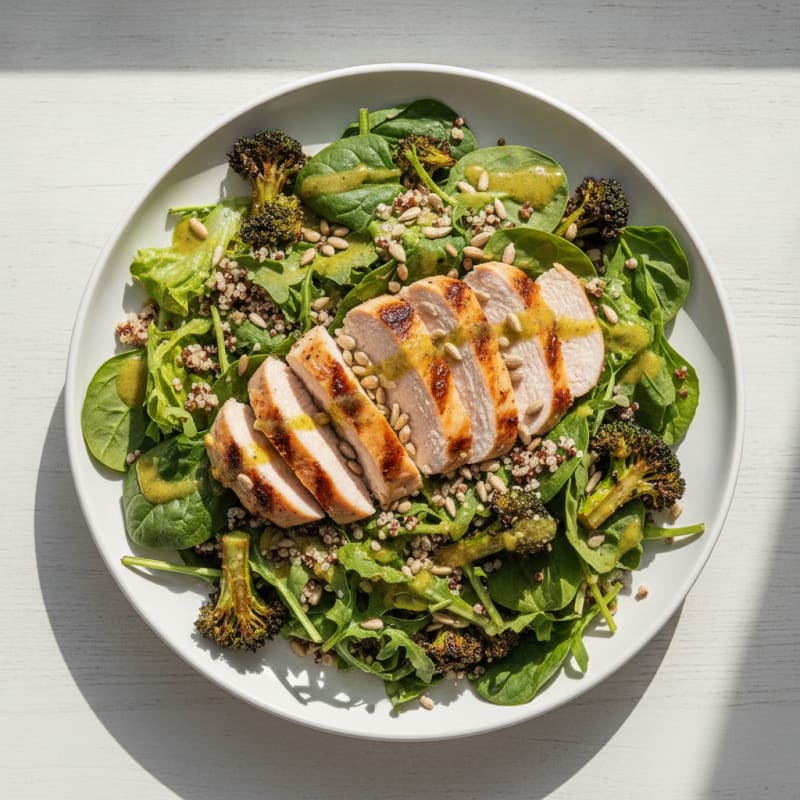 Grilled Turkey Breast Salad with Quinoa and Roasted Broccoli
