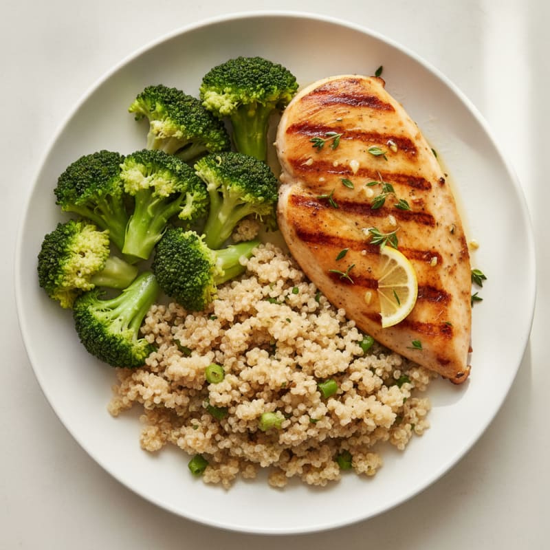 Grilled Chicken Breast with Quinoa and Steamed Broccoli