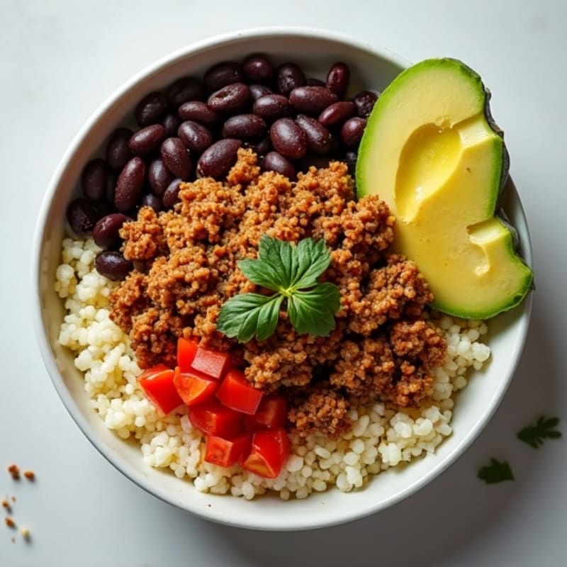 Lean Taco-Seasoned Ground Beef Bowl with Cauliflower Rice