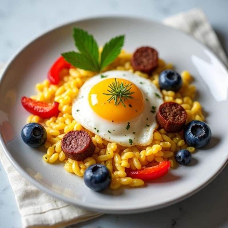 Egg White Scramble with Chicken Sausage and Fresh Berries