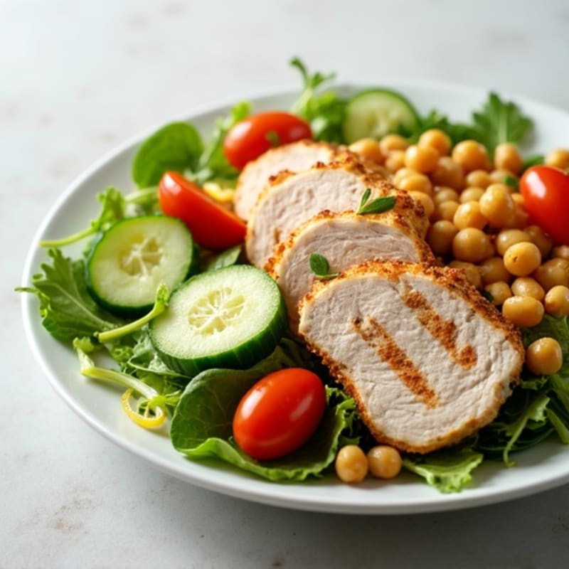 Grilled Turkey Breast Salad with Chickpeas and Crunchy Cucumbers