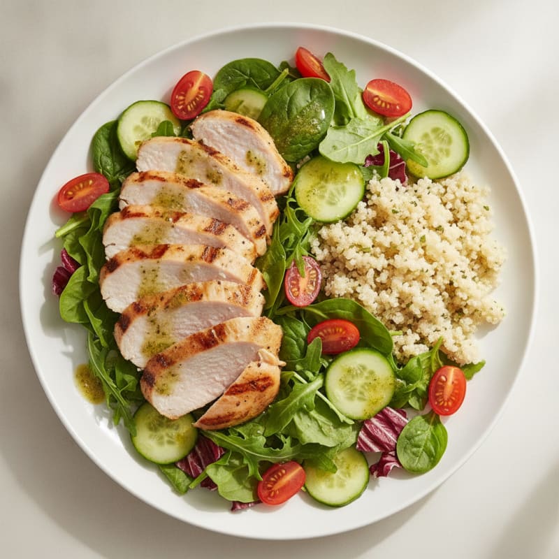 Grilled Turkey Breast Salad with Mixed Greens and Quinoa