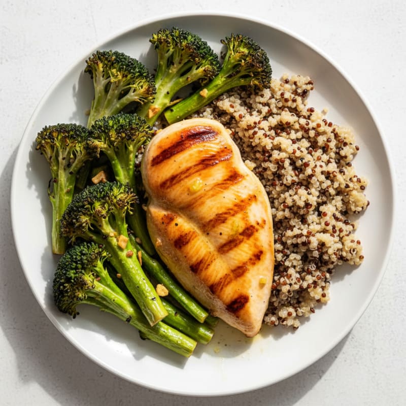 Grilled Chicken Breast with Quinoa and Roasted Broccoli