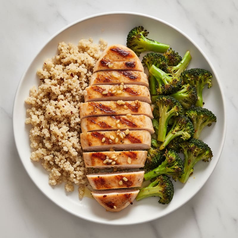 Grilled Chicken Breast with Quinoa and Roasted Broccoli