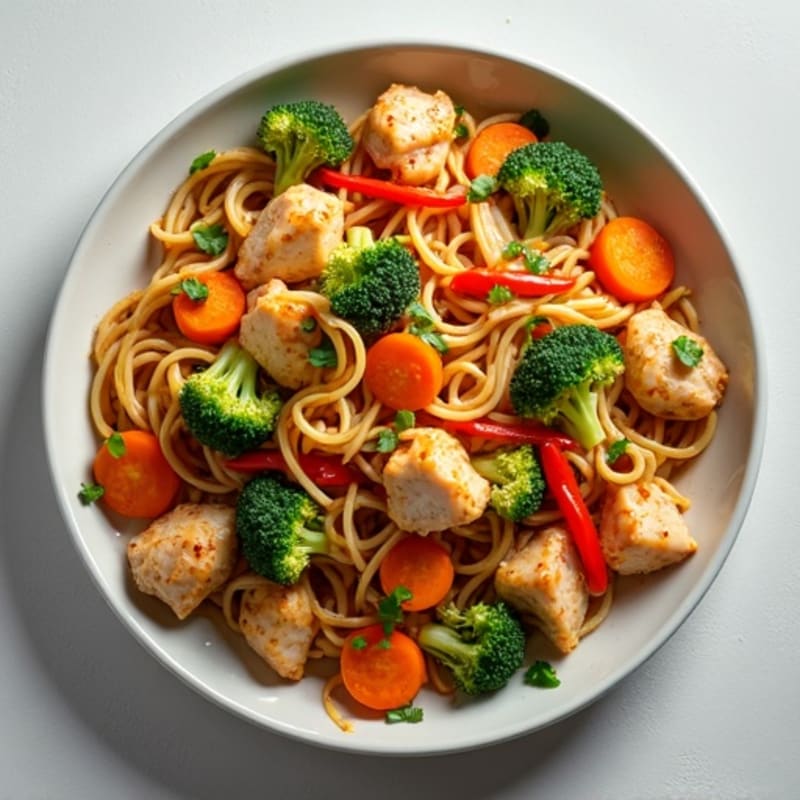 Garlic Ginger Chicken Noodle Stir-fry with Fresh Vegetables