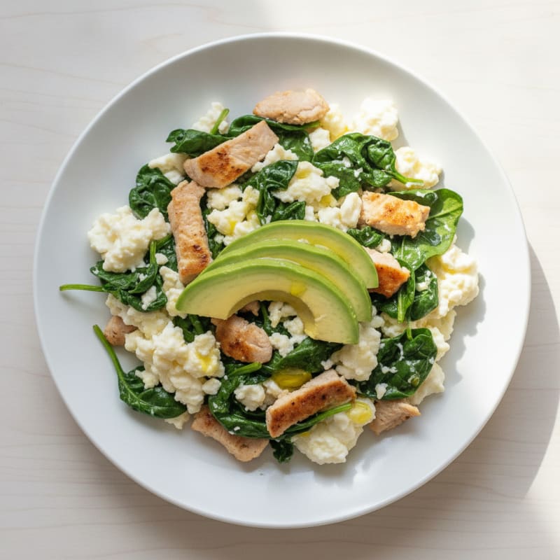 Egg White Spinach Scramble with Turkey Breast