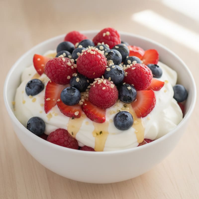 Protein Greek Yogurt Parfait with Mixed Berries