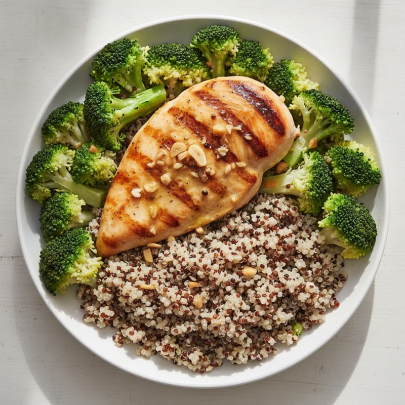Grilled Chicken Breast with Quinoa and Steamed Broccoli