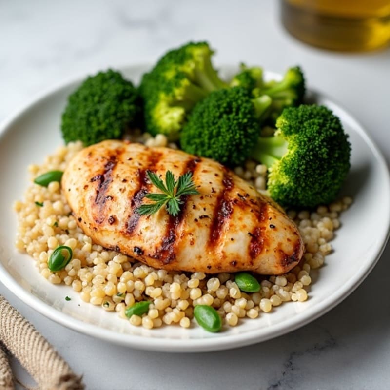 Grilled Chicken Breast with Quinoa and Roasted Broccoli