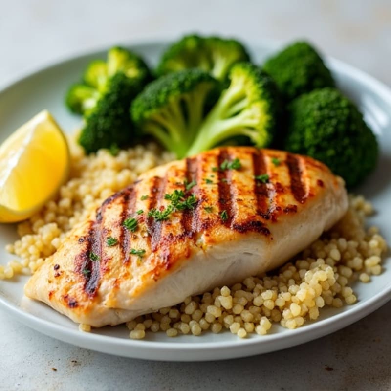 Grilled Chicken Breast with Quinoa and Roasted Broccoli