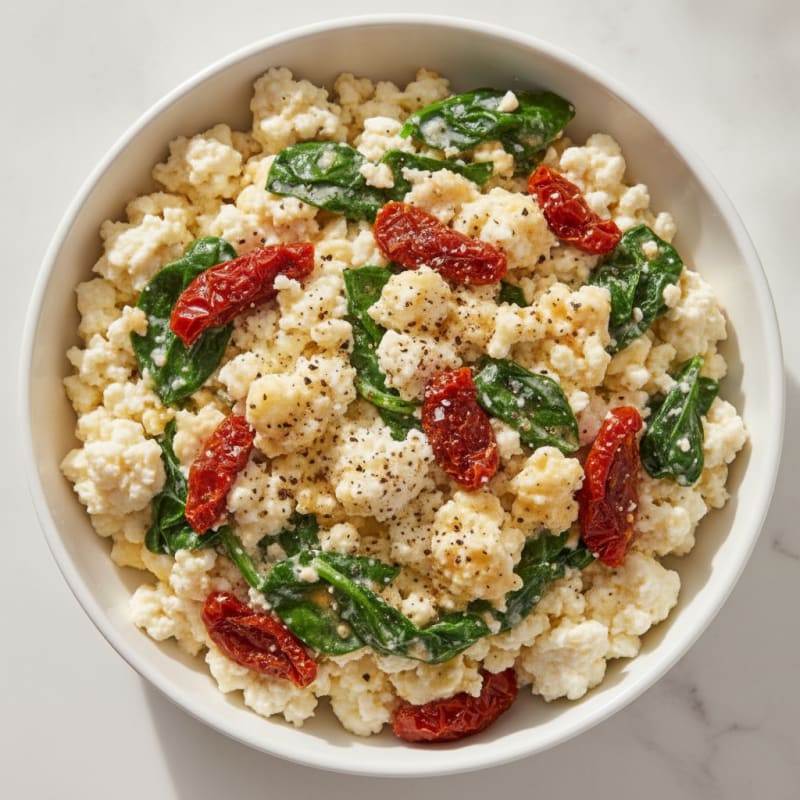 Sun-Dried Tomato & Spinach Cottage Cheese Scramble