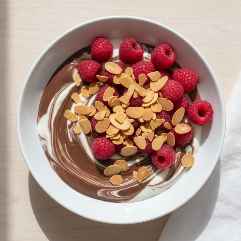 Thick Greek Yogurt with Chocolate Protein Powder and Fresh Berries