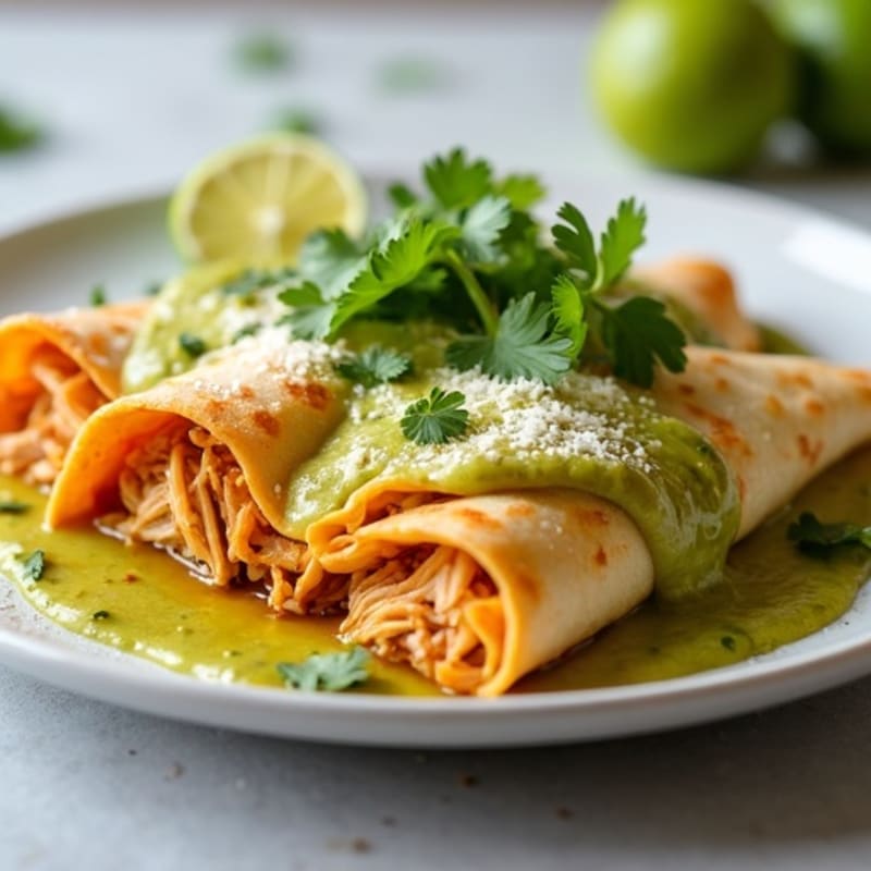 Baked Shredded Chicken Enchiladas with Zesty Tomatillo Sauce