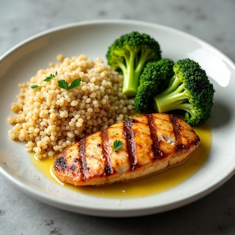 Grilled Chicken Breast with Steamed Broccoli and Quinoa