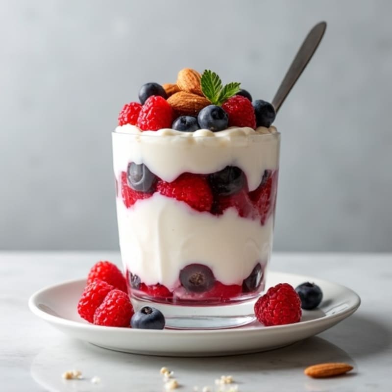 Greek Yogurt Protein Parfait with Mixed Berries and Almonds