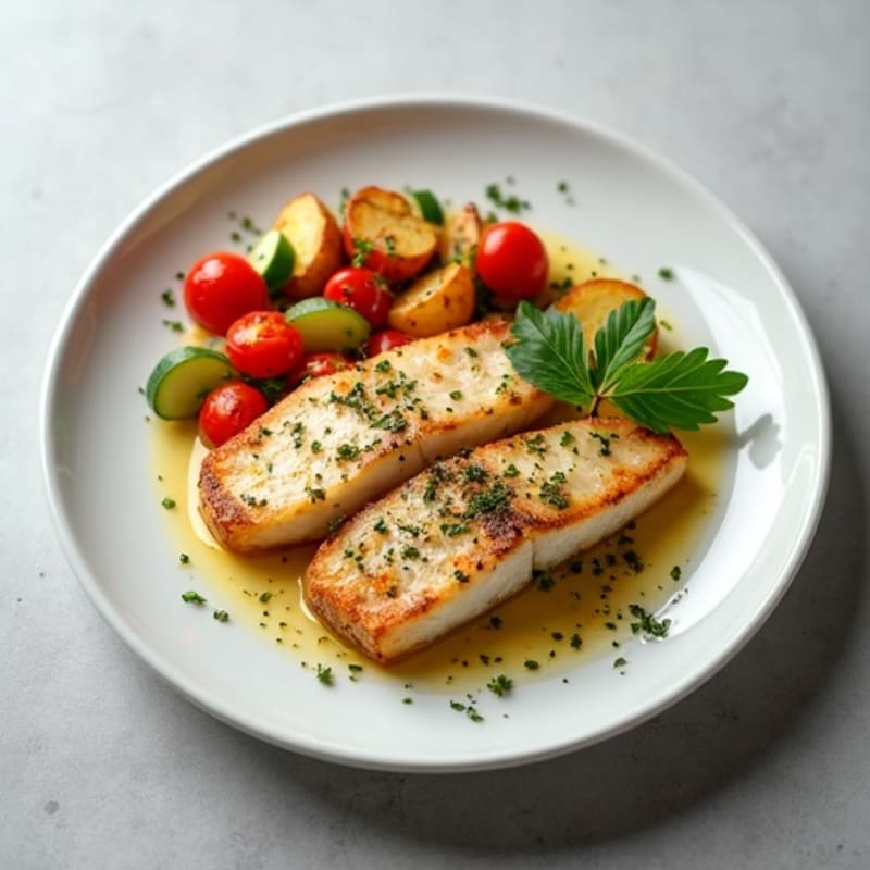 Pan-Seared White Fish with Herb-Roasted Potatoes and Tomato Salsa