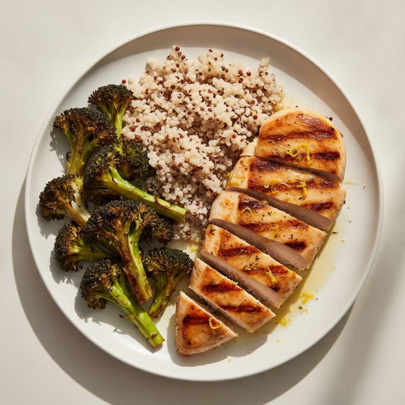 Grilled Chicken Breast with Quinoa and Roasted Broccoli