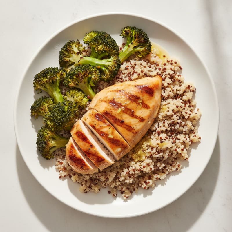 Grilled Chicken Breast with Quinoa and Roasted Broccoli