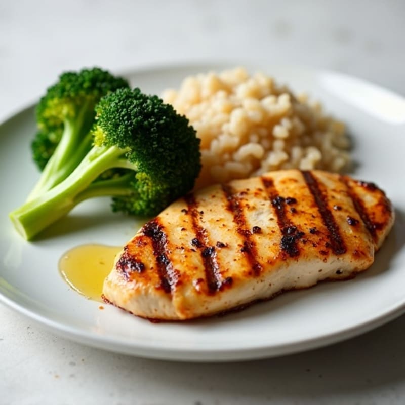 Grilled Chicken Breast with Steamed Broccoli and Brown Rice
