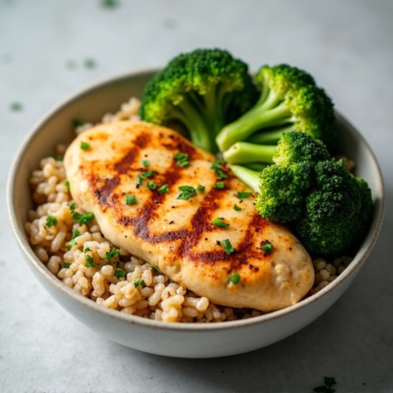 Grilled Chicken and Roasted Broccoli Rice Bowl