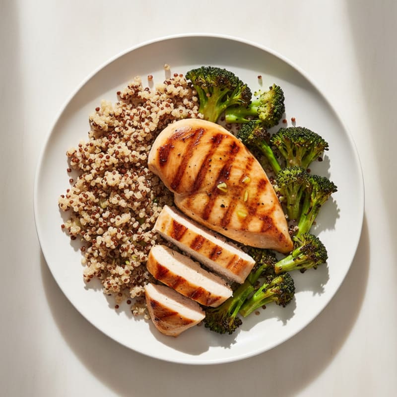 Grilled Chicken Breast with Roasted Broccoli and Quinoa