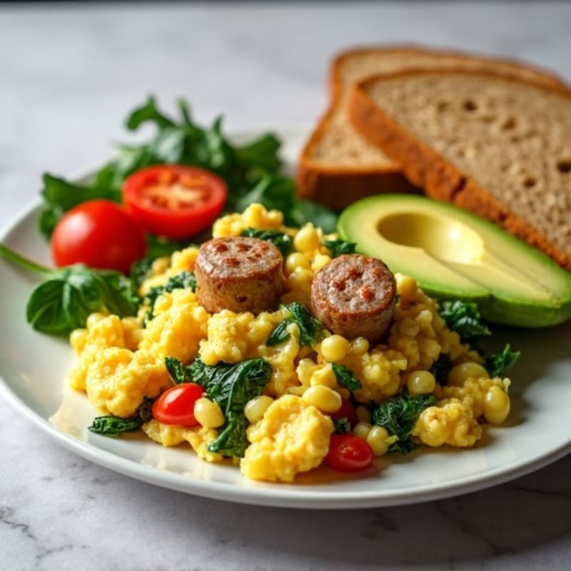 Egg White Spinach Scramble with Turkey Sausage