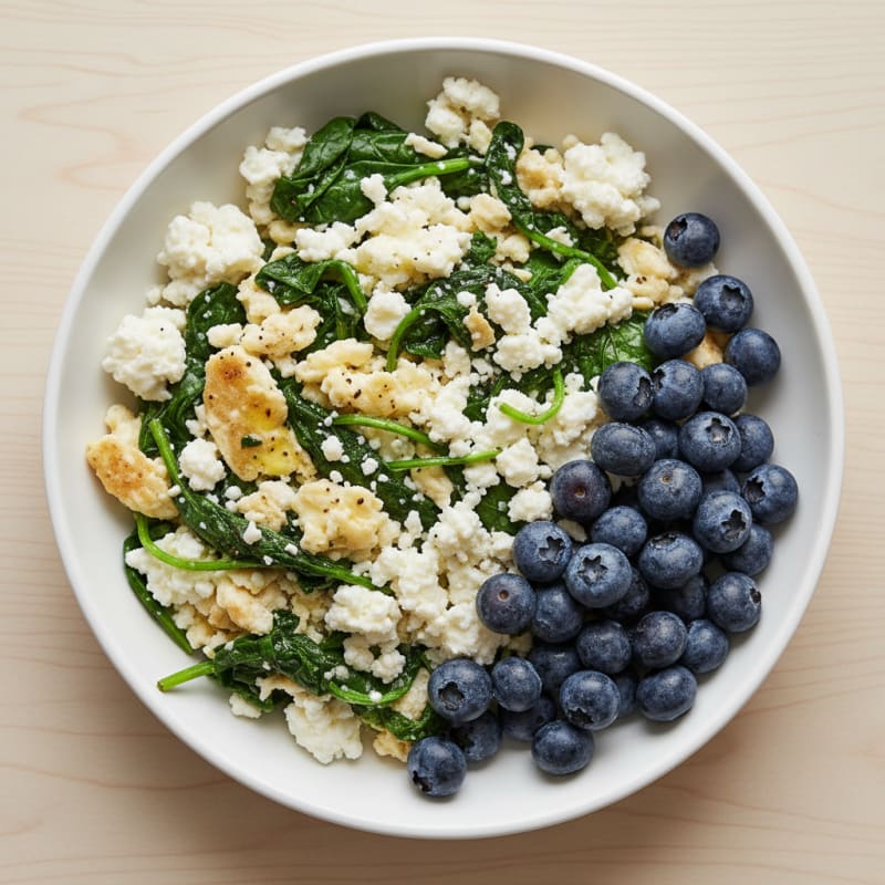 Egg White and Spinach Scramble with Cottage Cheese