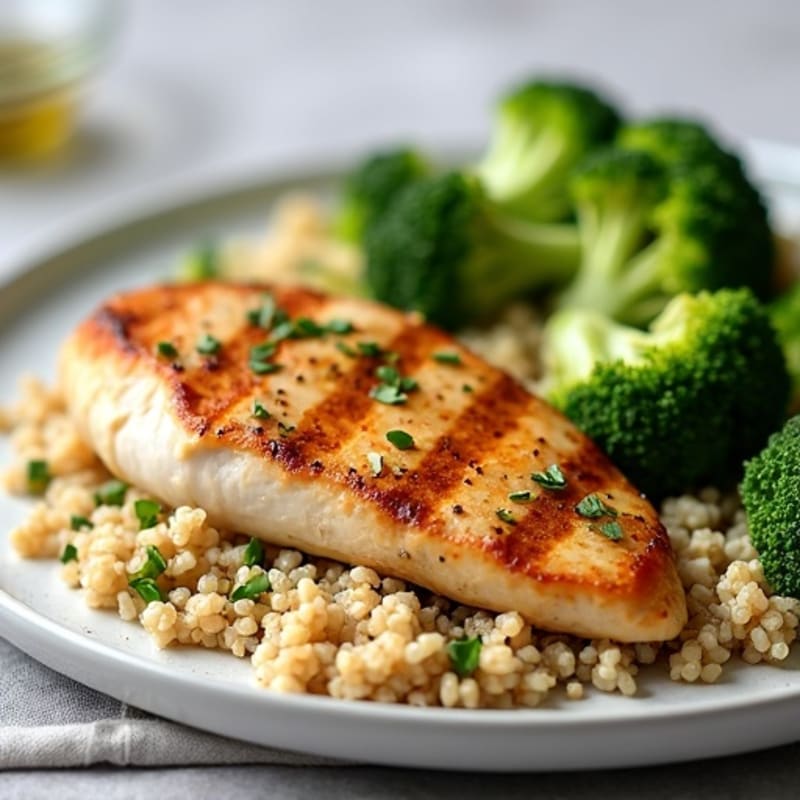 Grilled Chicken Breast with Roasted Broccoli and Quinoa