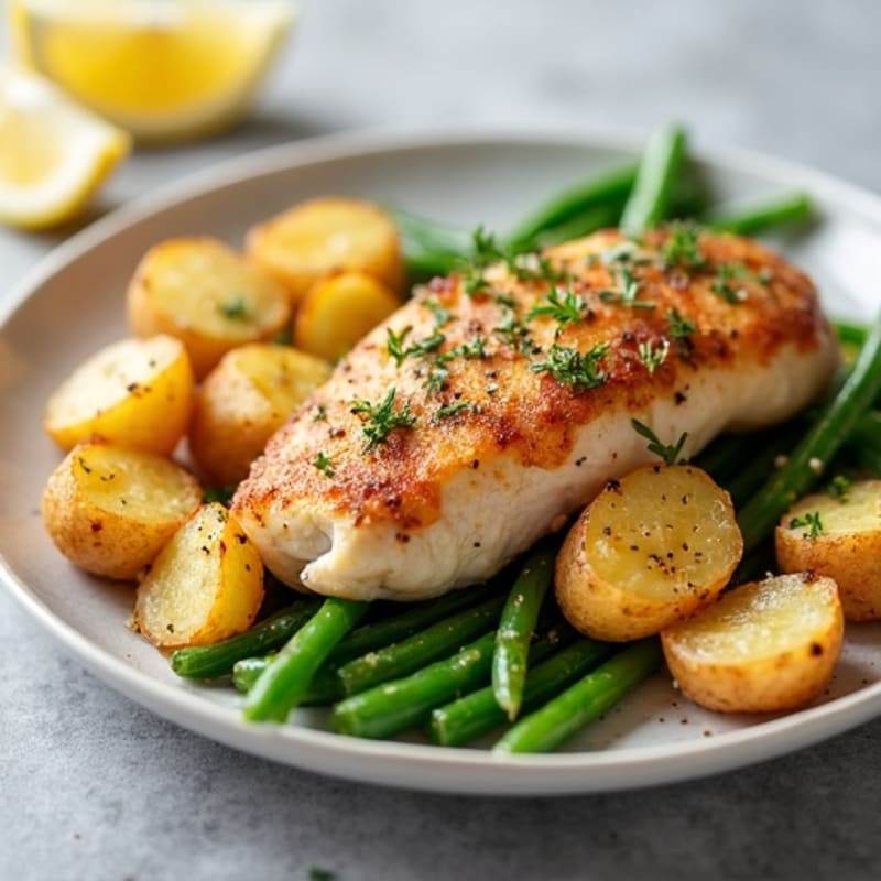 Crispy Roasted Potatoes with Lemon-Herb Chicken and Green Beans