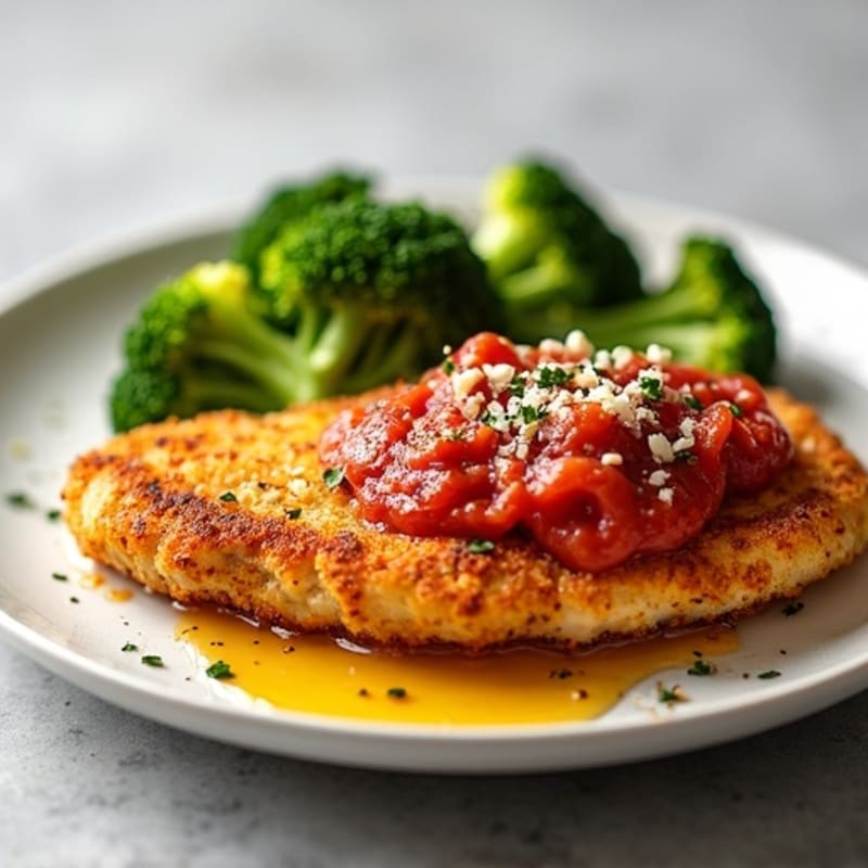 Healthy Crispy Chicken Parmesan with Roasted Broccoli